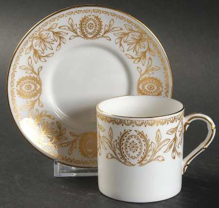 Pompadour Gold and White Flat Demitasse Cup & Saucer Set