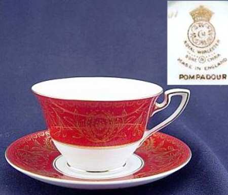 Pompadour Red and Gold Flat Cup & Saucer Set