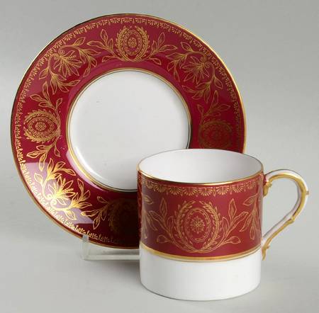 Pompadour Red and Gold Flat Demitasse Cup & Saucer Set