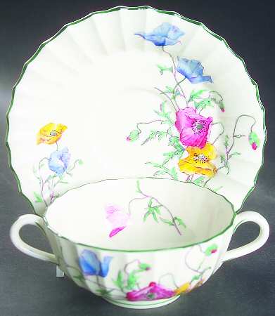 Poppy (Flute) Footed Cream Soup Bowl & Saucer Set