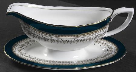 Regency Blue Gravy Boat with Attached Underplate