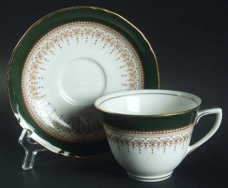 Regency Green and Brown (Newer) Flat Cup & Saucer Set