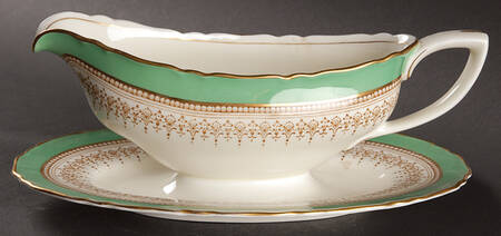 Regency Green and Brown (Older) Gravy Boat with Attached Underplate