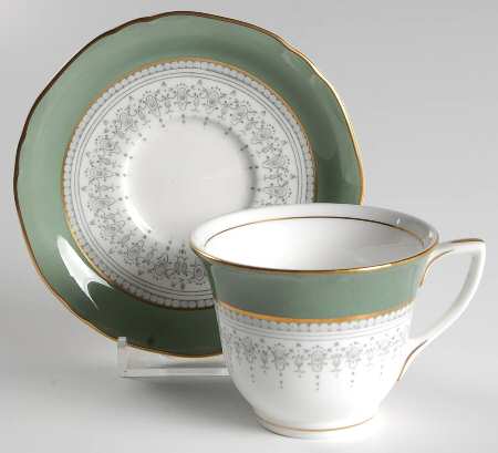 Regency Green and Gray (Newer) Flat Demitasse Cup & Saucer Set
