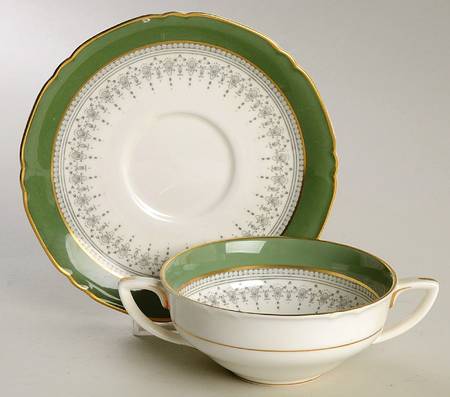 Regency Green and Gray (Newer) Flat Cream Soup Bowl & Saucer Set