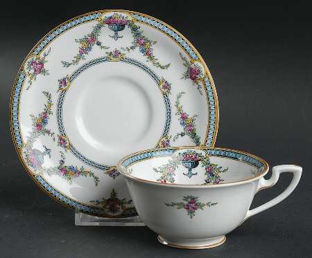Rosemary Light Blue Black Footed Cup & Saucer Set