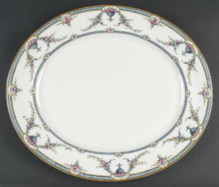 Rosemary Light Blue Black 17" Oval Serving Platter