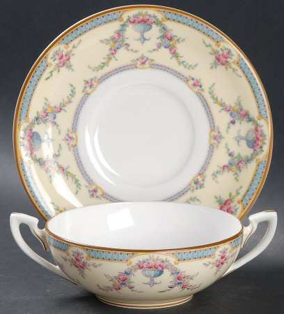 Rosemary Sky Blue Cream Flat Cream Soup Bowl & Saucer Set