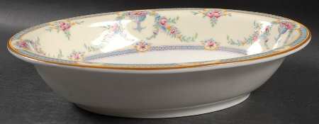 Rosemary Sky Blue Cream 10" Oval Vegetable Bowl