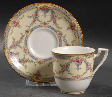 Rosemary Sky Blue Cream Flat Demitasse Cup & Saucer Set