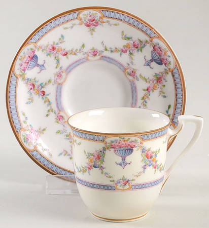 Rosemary Sky Blue White Flat Demitasse Cup & Saucer Set