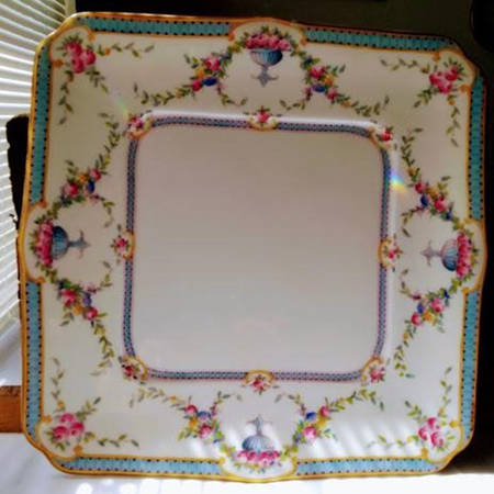 Rosemary Sky Blue White 12" Square Cake Plate