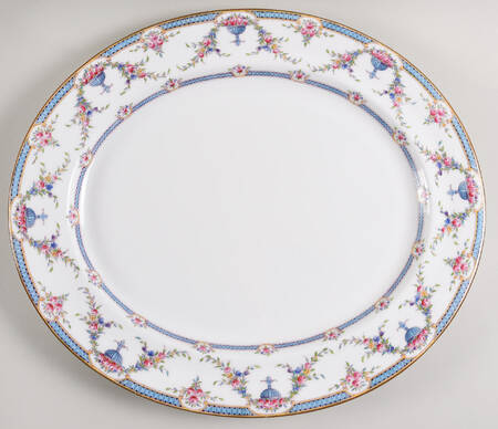 Rosemary Sky Blue White 16" Oval Serving Platter