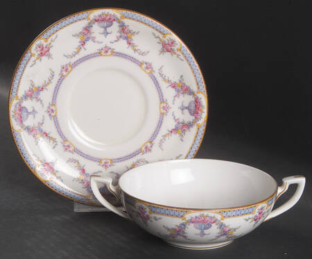 Rosemary Sky Blue White Flat Cream Soup Bowl & Saucer Set