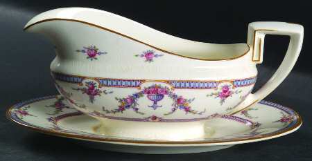 Rosemary Sky Blue White Gravy Boat with Attached Underplate