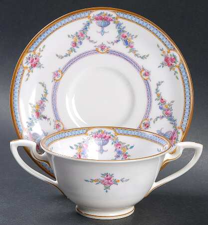 Rosemary Sky Blue White Footed Bouillon Cup & Saucer