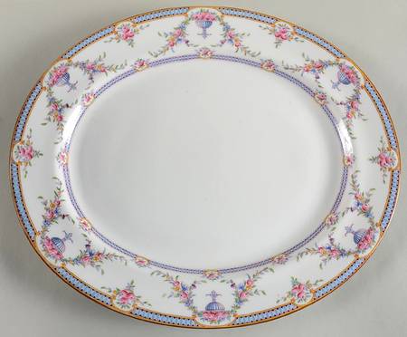 Rosemary Sky Blue White 15" Oval Serving Platter