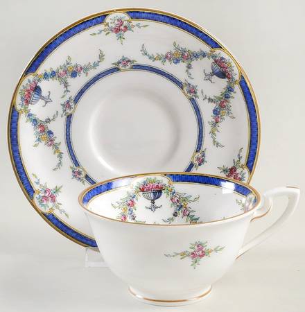 Rosemary Dark Blue White Footed Cup & Saucer Set
