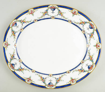 Rosemary Dark Blue White 15" Oval Serving Platter