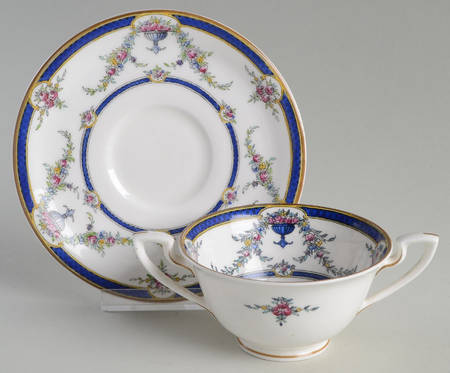 Rosemary Dark Blue White Footed Bouillon Cup & Saucer