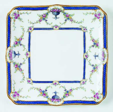 Rosemary Dark Blue White Square Cake Plate