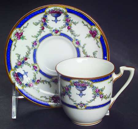 Rosemary Dark Blue White Footed Demitasse Cup & Saucer Set