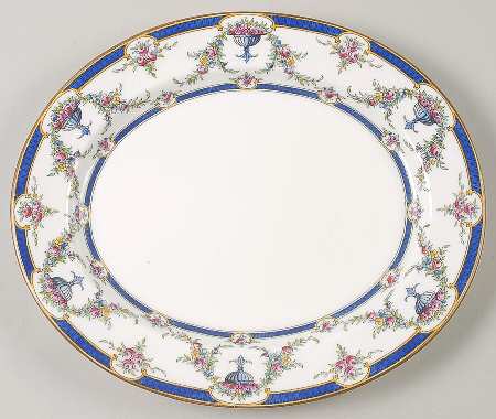 Rosemary Dark Blue White 11" Oval Serving Platter