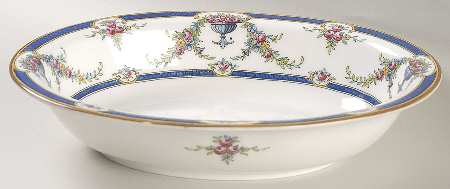 Rosemary Dark Blue White 9" Oval Vegetable Bowl