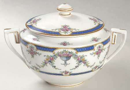 Rosemary Dark Blue White Sugar Bowl & Lid