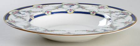 Rosemary Dark Blue White Large Rim Soup Bowl