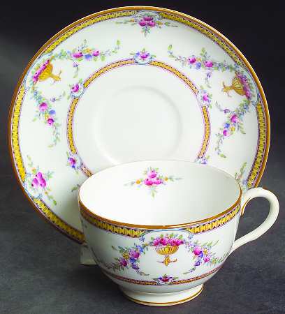 Rosemary Yellow On White Footed Cup & Saucer Set