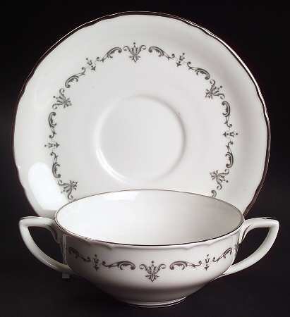 Silver Chantilly Flat Cream Soup Bowl & Saucer Set by Royal Worcester