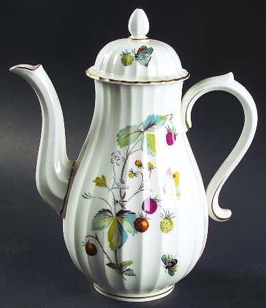 Strawberry Fair (Bone, Rim, Fluted, Gold) Coffee Pot & Lid by Royal Worcester