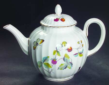 Strawberry Fair (Bone, Rim, Fluted, Gold) Teapot & Lid by Royal Worcester