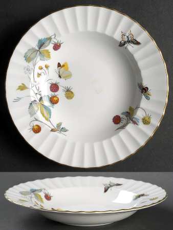 Strawberry Fair (Bone, Rim, Fluted, Gold) Rim Soup Bowl