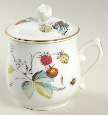 Strawberry Fair (Bone, Coupe, Smooth, Gold) 2 Pc Pot de Creme w/Lid & Base