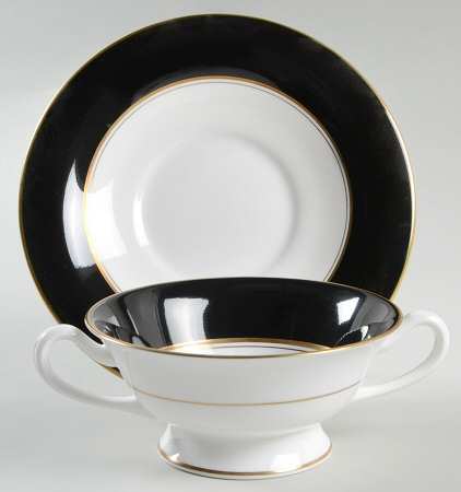 Ventura Black Footed Cream Soup Bowl & Saucer Set