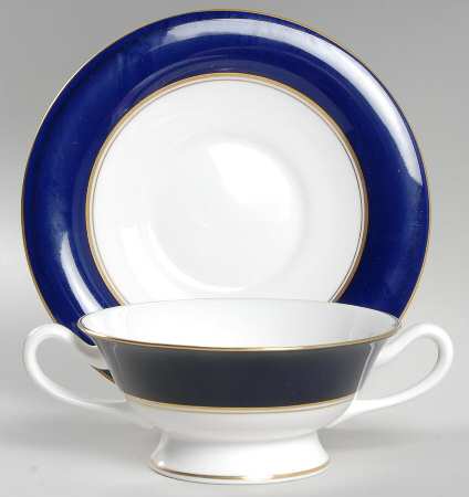 Ventura Cobalt Blue Footed Cream Soup Bowl & Saucer Set