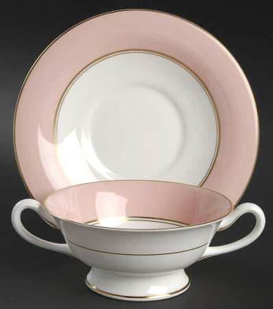 Ventura Rose Footed Cream Soup Bowl & Saucer Set