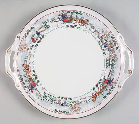 Village Christmas Handled Cake Plate