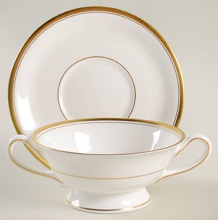 Viceroy (Gold Trim) Footed Cream Soup Bowl & Saucer Set