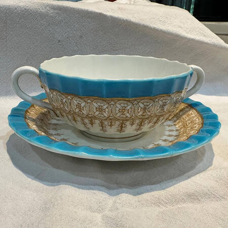 W1960 Turquoise Cream Soup Bowl & Saucer Set