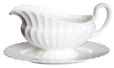 Warmstry White Gravy Boat with Attached Underplate