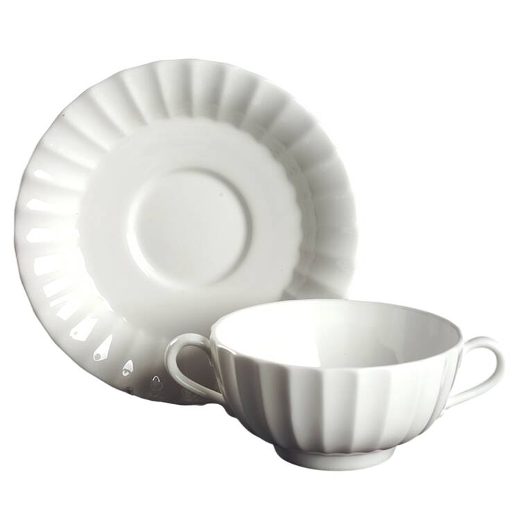 Warmstry White Footed Cream Soup Bowl & Saucer Set