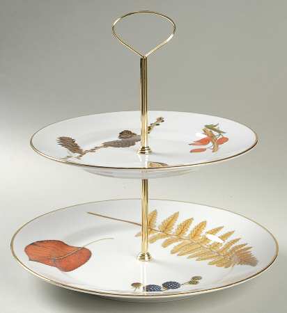 Wild Harvest (Gold Trim) 2 Tiered Serving Tray (Dinner & Salad Plate)