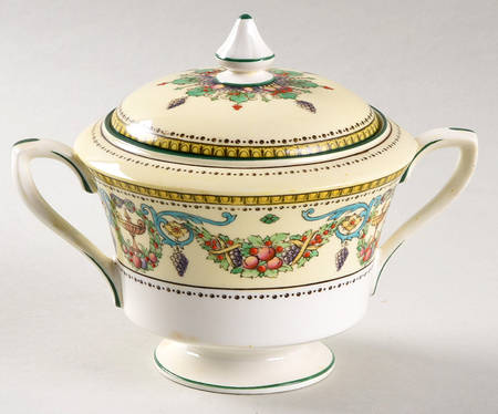 Windsor (Older, Green Trim) Sugar Bowl & Lid