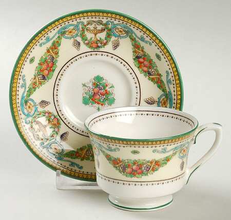 Windsor (Older, Green Trim) Footed Demitasse Cup & Saucer Set