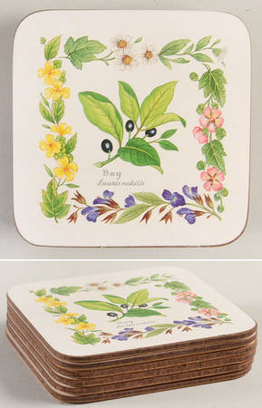 Worcester Herbs (Green Trim) Plastic and Cork Coaster Set - 6 Piece