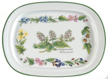 Worcester Herbs (Green Trim) Oval Snack Tray