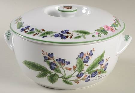 Worcester Herbs (Green Trim) 1 Qt Round Covered Casserole